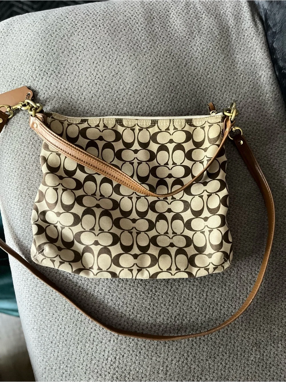 Coach Signature Canvas Crossbody in Brown and Cream